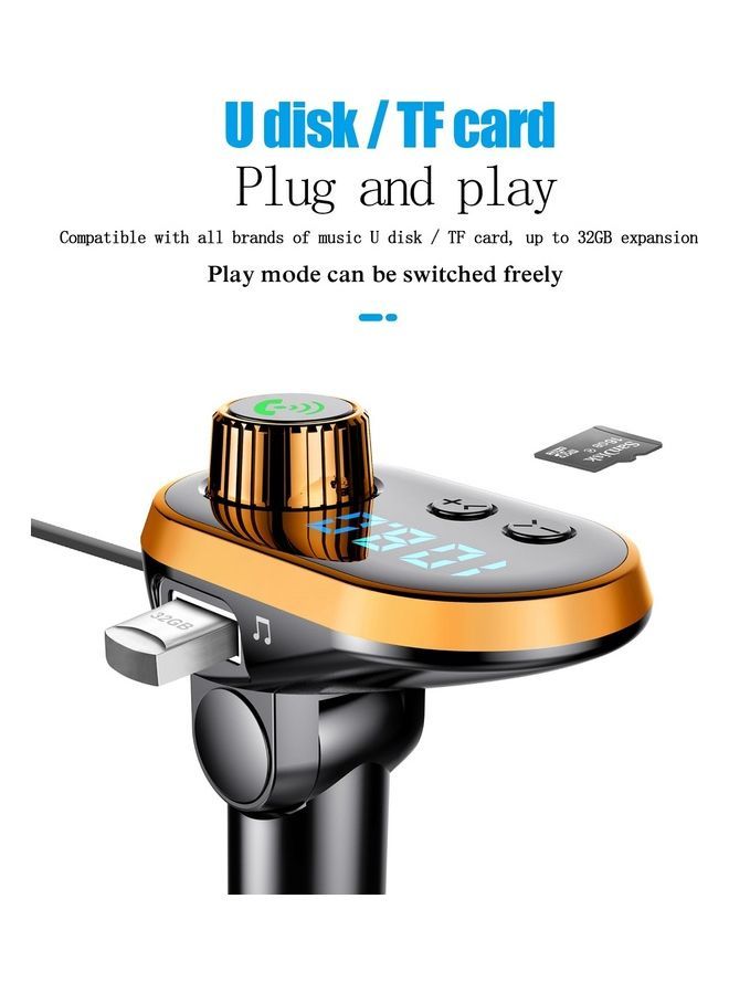 Loquat Dual USB Car Charger And Bluetooth 5.0 FM Transmitter Gold/Black - Image 2