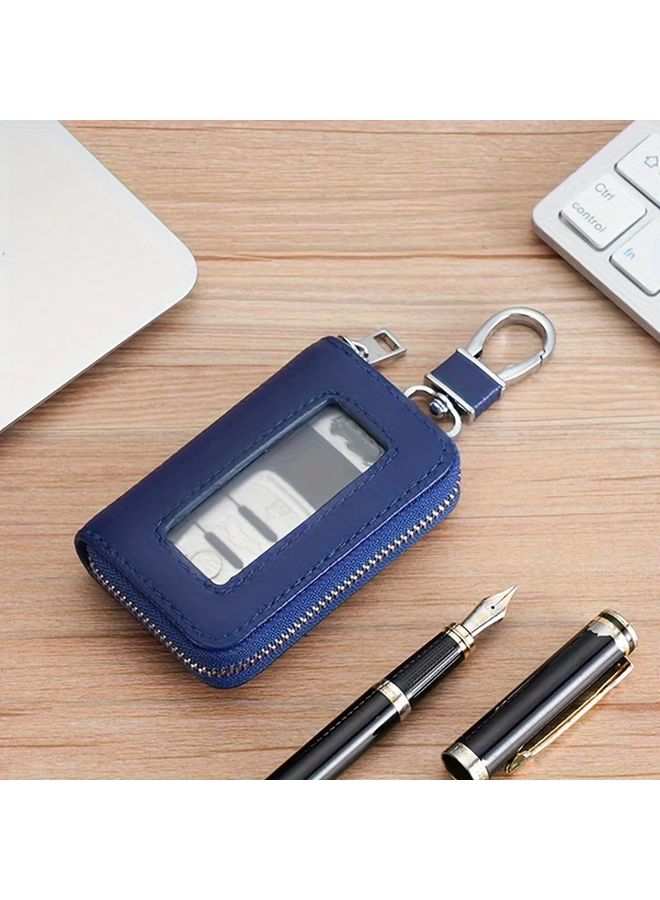 Peacock Blue PU Leather Car Key Case Smart Start Remote Control Protection Shell - Image 4