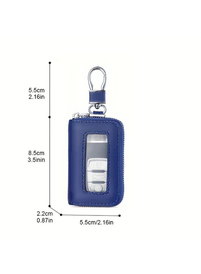 Peacock Blue PU Leather Car Key Case Smart Start Remote Control Protection Shell - Image 2