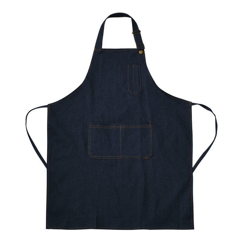 Tosewever Denim Apron with Pockets for Men Women Chef Kitchen BBQ Restaurant Grill Adjustable Neck Strap Long Ties Suitable M to XXL Tool Aprons Dark Blue