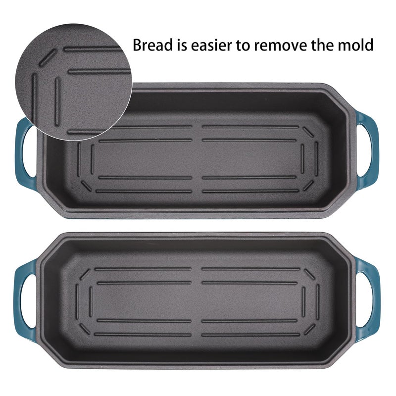 Flavehc Bread Pan Cast Iron Loaf Pan with Lid Bread Loaf Pan 13x5 Inch Enameled Cast Iron Sourdough Bread Pan,DarkCyan - Image 4