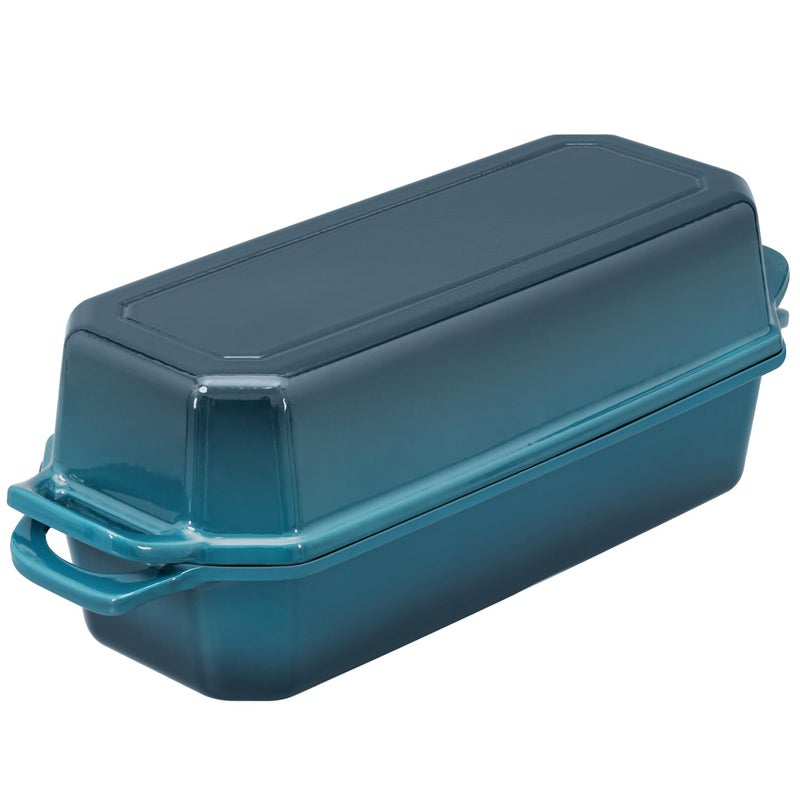 Flavehc Bread Pan Cast Iron Loaf Pan with Lid Bread Loaf Pan 13x5 Inch Enameled Cast Iron Sourdough Bread Pan,DarkCyan - Image 2