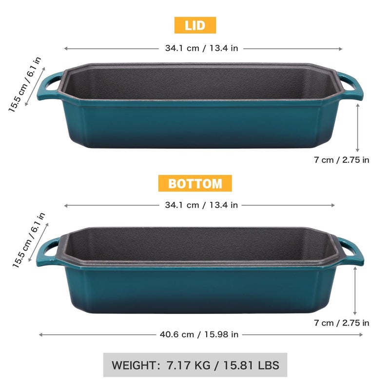 Flavehc Bread Pan Cast Iron Loaf Pan with Lid Bread Loaf Pan 13x5 Inch Enameled Cast Iron Sourdough Bread Pan,DarkCyan - Image 3