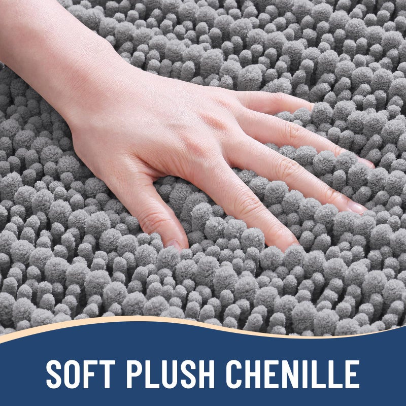 Arotive Luxury Bathroom Rugs 30x20, Extra Soft Thick Absorbent Shaggy Chenille Bath Rugs, Non-Slip Machine Wash Dry, Bath Mats for Bathroom Floor, Tub and Shower, Home Decor Accessories, Grey - Image 3