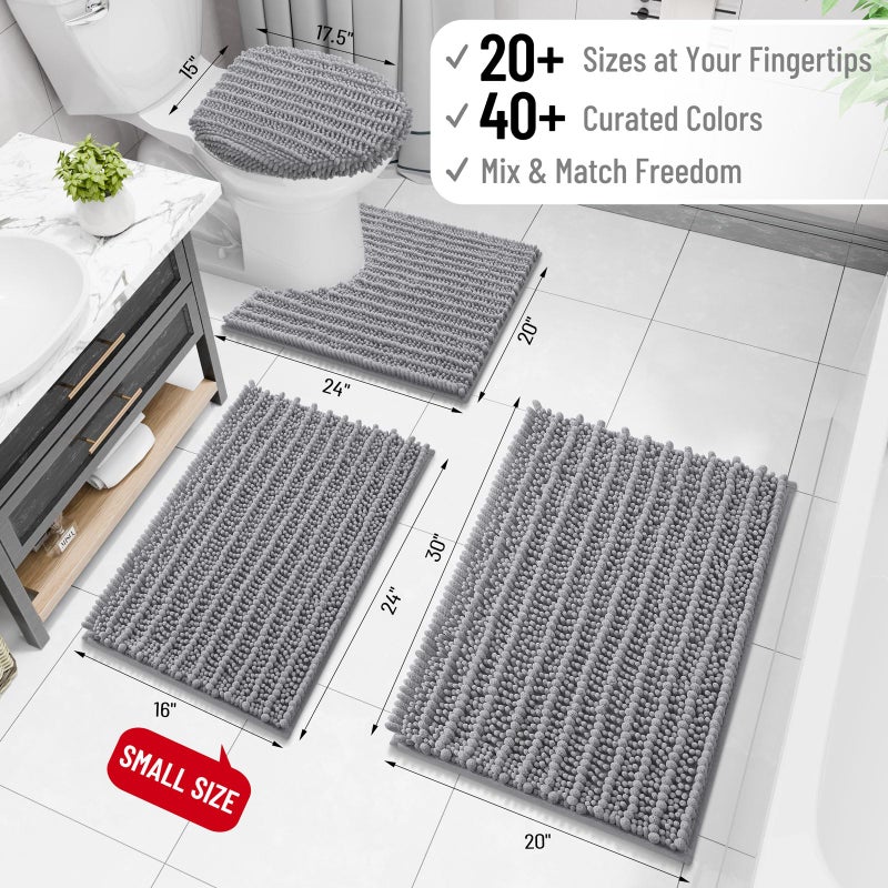 Arotive Luxury Bathroom Rugs 30x20, Extra Soft Thick Absorbent Shaggy Chenille Bath Rugs, Non-Slip Machine Wash Dry, Bath Mats for Bathroom Floor, Tub and Shower, Home Decor Accessories, Grey - Image 2