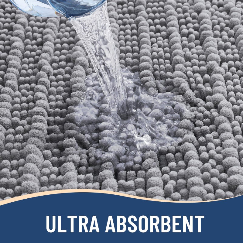 Arotive Luxury Bathroom Rugs 30x20, Extra Soft Thick Absorbent Shaggy Chenille Bath Rugs, Non-Slip Machine Wash Dry, Bath Mats for Bathroom Floor, Tub and Shower, Home Decor Accessories, Grey - Image 4