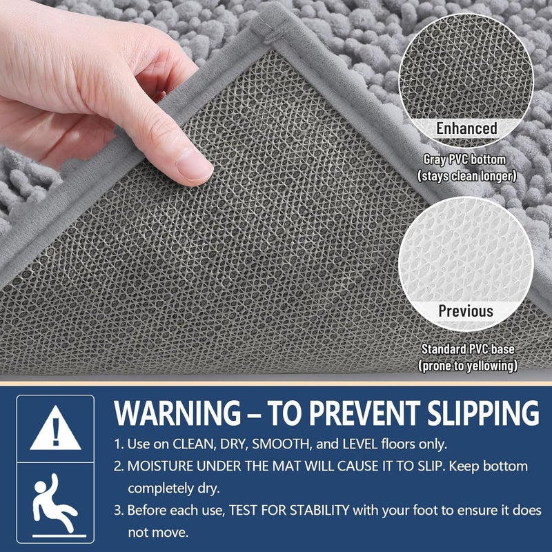 Arotive Luxury Bathroom Rugs 30x20, Extra Soft Thick Absorbent Shaggy Chenille Bath Rugs, Non-Slip Machine Wash Dry, Bath Mats for Bathroom Floor, Tub and Shower, Home Decor Accessories, Grey - Image 5