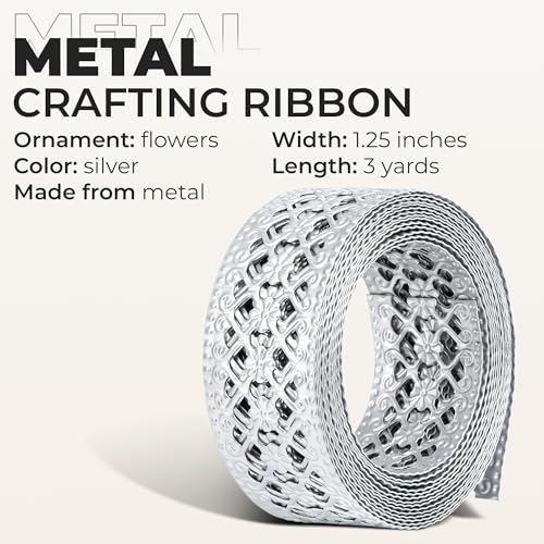 CraftyCrocodile Metal Ribbon for Decor Craft - Decorative Silver Trim for Crafting - 1 1/4" x 3 Yards Long - Image 3