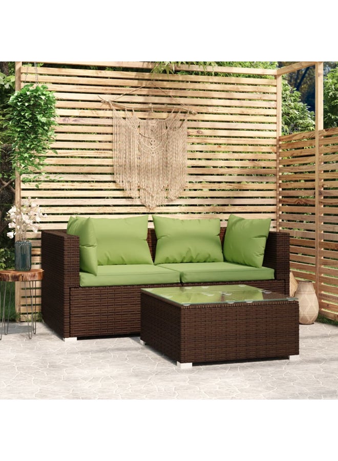 vidaxl 3 Piece Garden Lounge Set with Cushions Brown Poly Rattan 317554 - Image 2