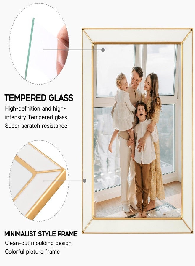 Frametory Enamel Picture Frame - 5x7 Gold Metal Edge White Enamel Picture Frame With Easel and Velvet Back for Tabletop Display, Bookshelf, 5x7 Wall Decoration, Photo Frames-2 Set - Image 3