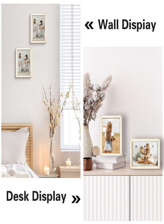 Frametory Enamel Picture Frame - 5x7 Gold Metal Edge White Enamel Picture Frame With Easel and Velvet Back for Tabletop Display, Bookshelf, 5x7 Wall Decoration, Photo Frames-2 Set - Image 2