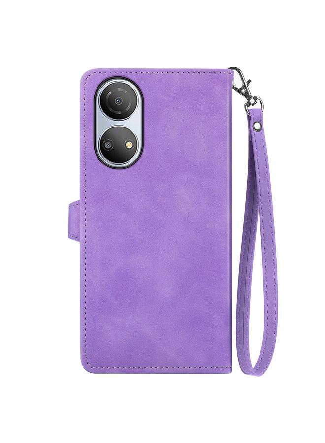 اس-توب جراب هاتف Honor Play 30 Plus مصنوع من الجلد بسحاب ونقشة زهور - Image 3