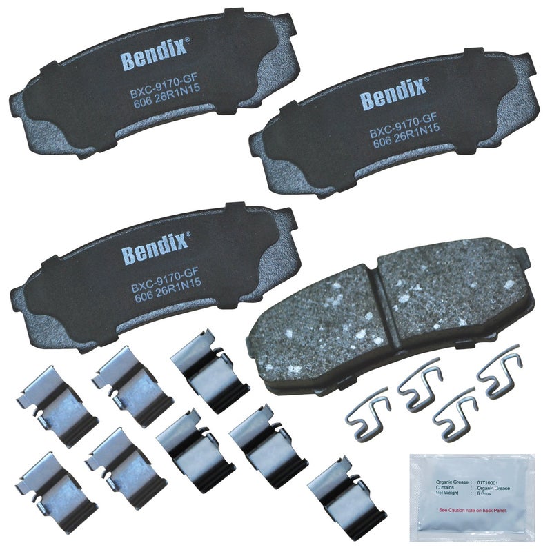 Bendix Priority1 CFC606 Ceramic Rear Brake Pads for Select Models Lexus GX460 GX470 LX450 Mitsubishi Montero Montero Sport Toyota 4Runner FJ Cruiser Land Sequoia