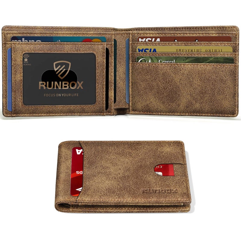 RUNBOX Novelty Wallet for Men Slim 11 Credit Card Holder Slots Leather RFID Blocking Small Thin Men's Wallet Bifold Minimalist Front Pocket Large Capacity Gift Box - Image 1