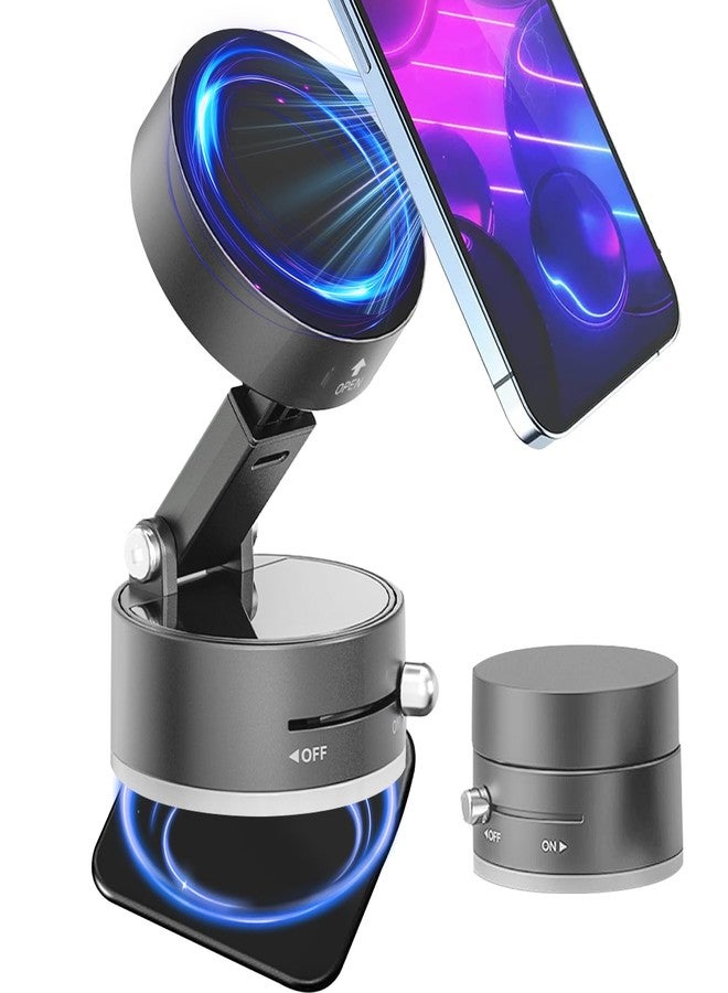 Ykt Vacuum Magnetic Phone Holder, Upgrade Reinforced 96LBS Strong Magnet Suction Cup Phone Mount, Foldable 360 Adjustable Vacuum Phone Stand Magnet with Metal Ring & Adhesive Pad for Car/Desktop - Image 1
