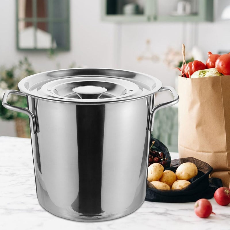 Stainless Steel Soup Bucket with Lid 25cm X 25cm Large Covered Boiling Stockpot 201 Stainless Steel Seafood Cooking Pot for Kitchen and Home Use - Image 3