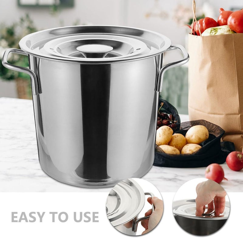 Stainless Steel Soup Bucket with Lid 25cm X 25cm Large Covered Boiling Stockpot 201 Stainless Steel Seafood Cooking Pot for Kitchen and Home Use - Image 4