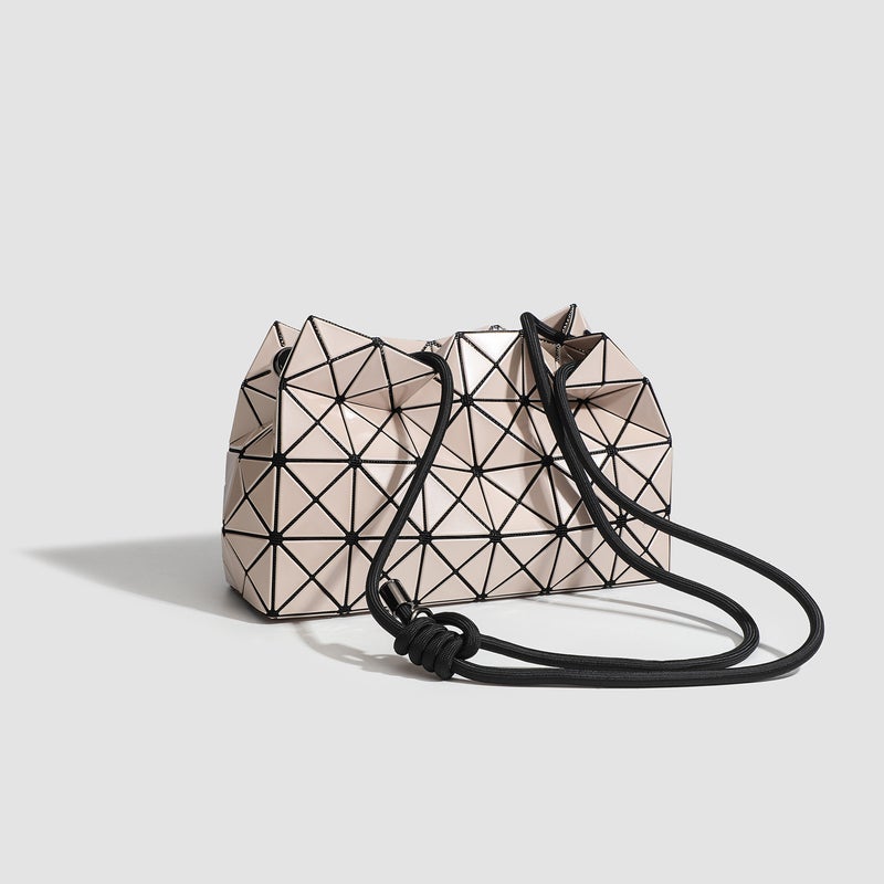 Japanese Style Small Square Rotten Bag Geometric Rhombic Drawstring Bag Fashionable Simple Shoulder Crossbody Handbag For Women - Image 3