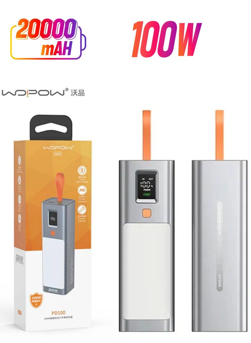 وبو بي دي 100 | بنك الطاقة المحمول 100 واط | شاحن من النوع C وUSB | بي دي 3.0 | 20000 مللي أمبير | التوافق العالمي Wopow - Image 1
