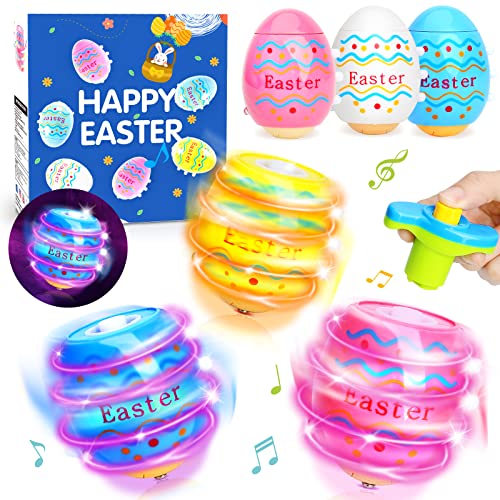 LUKAT Light Up Easter Eggs Toy Gifts for Kids 6 Easter Egg Spinning Tops with Flash Music Easter Basket Stuffers Easter Eggs Hunt Prize Kids Goodie Bag Fillers Party Favor Novelty Bulk Toys - Image 1