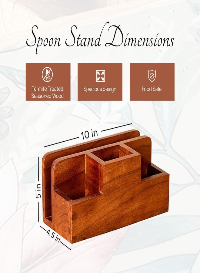 nestroots Wooden Napkin & Cutlery Holder Spoon stand for kitchen | 10 Inch Brown | Cutlery Holder for Dining Table | Wooden Caddy Storage Organiser Stand Caddy Holder | Stylish Kitchen Décor - Image 2