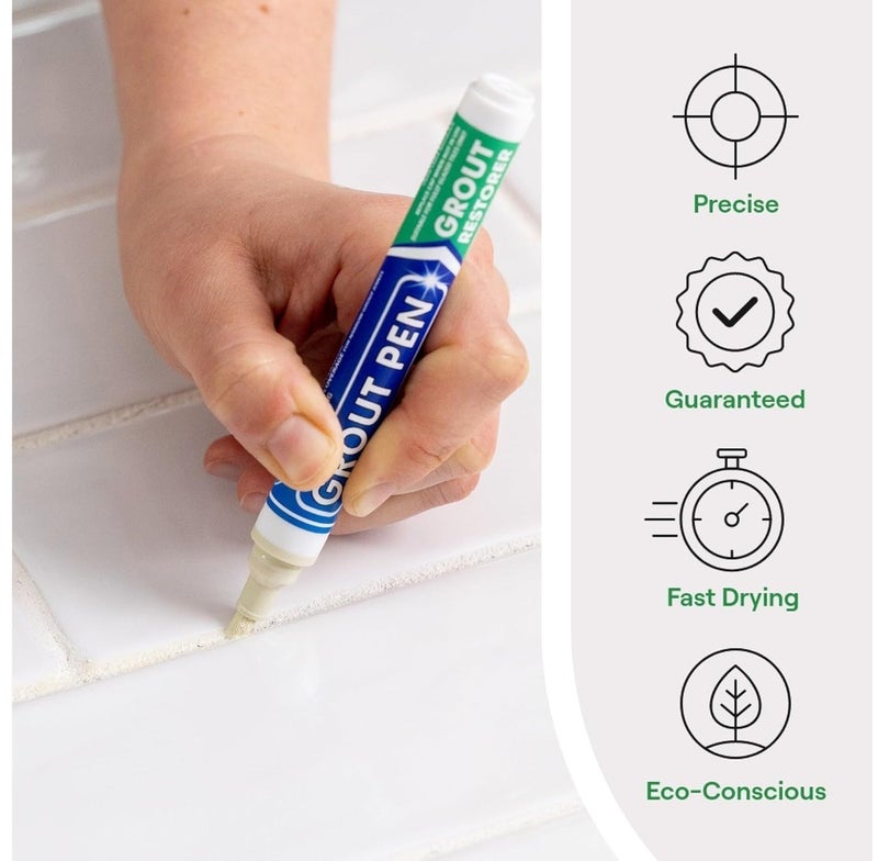 Rainbow Chalk Markers Limited قلم تجديد الفواصل العاجي رينبو 5 مم للبلاط – قلم إصلاح وتلوين الفواصل مقاوم للماء والعفن لتجديد فواصل بلاط الحمام والمطبخ والأرضيات والجدران بلون عاجي - Image 4