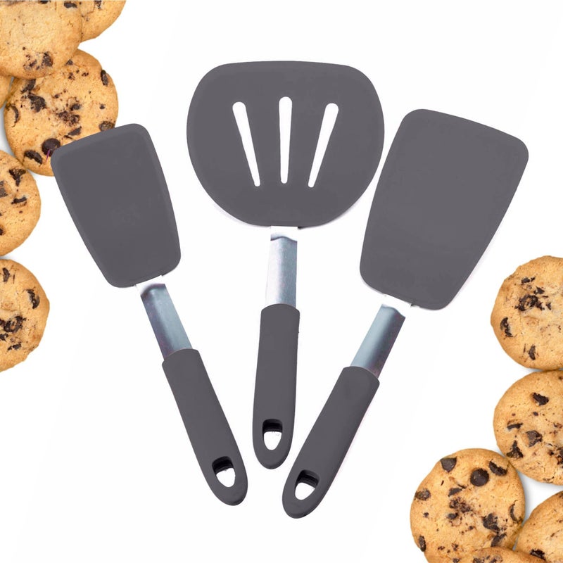 StarPack Home StarPack Premium Flexible Silicone Spatula Set  3 Spatulas for Nonstick Cookware  600F High Heat Resistance Spatula Set  Spatulas for Kitchen Use for Fish Eggs Pancakes  Cookies Stormy Grey 