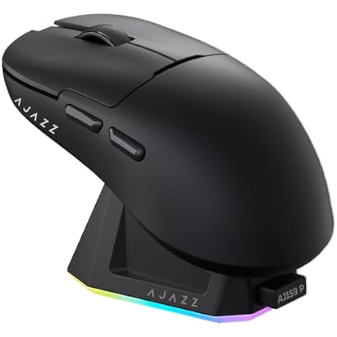 A-jazz ماوس ألعاب X AJAZZ AJ159P مع قاعدة شحن مغناطيسية RGB، ماوس ألعاب لاسلكي 2.4G مستشعر PAW3395 26K DPI، 1K استبيان، 6 أزرار قابلة للبرمجة، ماوس كمبيوتر مريح USB3.0 للكمبيوتر/ماك - Image 1