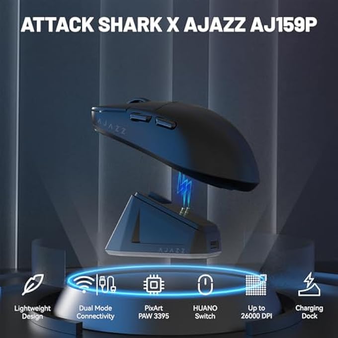 A-jazz ماوس ألعاب X AJAZZ AJ159P مع قاعدة شحن مغناطيسية RGB، ماوس ألعاب لاسلكي 2.4G مستشعر PAW3395 26K DPI، 1K استبيان، 6 أزرار قابلة للبرمجة، ماوس كمبيوتر مريح USB3.0 للكمبيوتر/ماك - Image 2