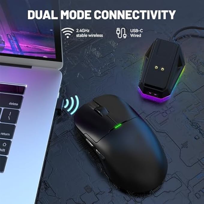 A-jazz ماوس ألعاب X AJAZZ AJ159P مع قاعدة شحن مغناطيسية RGB، ماوس ألعاب لاسلكي 2.4G مستشعر PAW3395 26K DPI، 1K استبيان، 6 أزرار قابلة للبرمجة، ماوس كمبيوتر مريح USB3.0 للكمبيوتر/ماك - Image 3