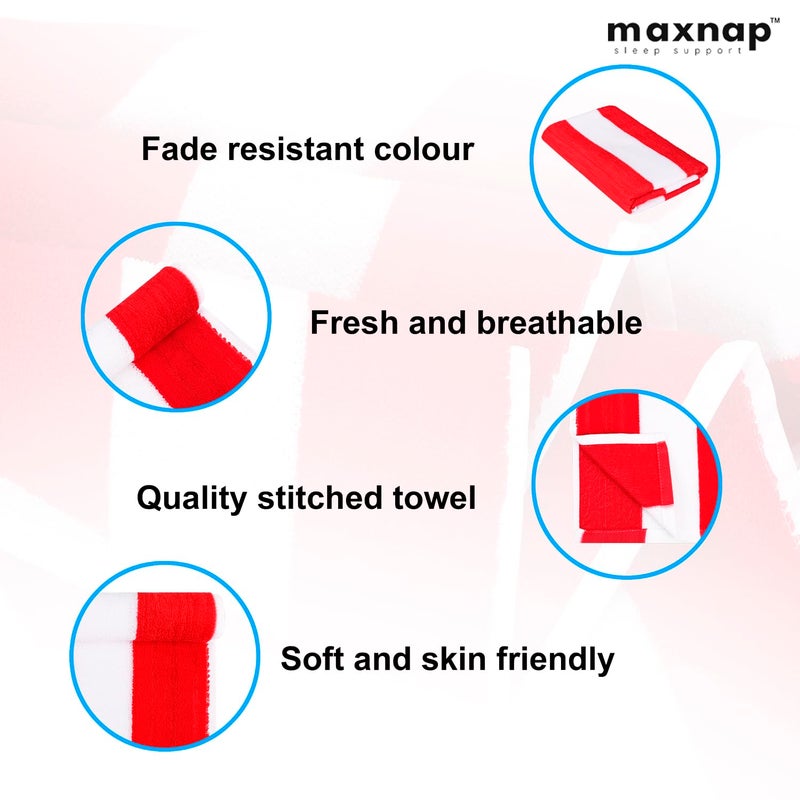 MAXNAP SunStripe - Premium Cabana Striped Towel Set – 100% Cotton, Soft & Quick-Dry, Pool Towels for Adults – Set of 2, 67 x 137 cm, Red Colour - Image 2