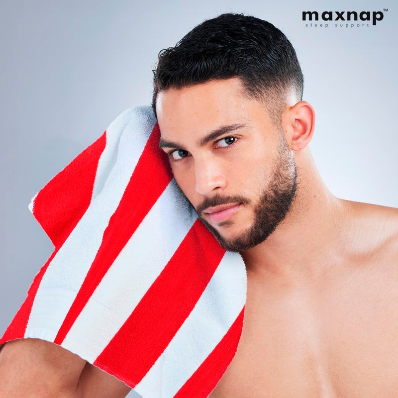 MAXNAP SunStripe - Premium Cabana Striped Towel Set – 100% Cotton, Soft & Quick-Dry, Pool Towels for Adults – Set of 2, 67 x 137 cm, Red Colour - Image 5