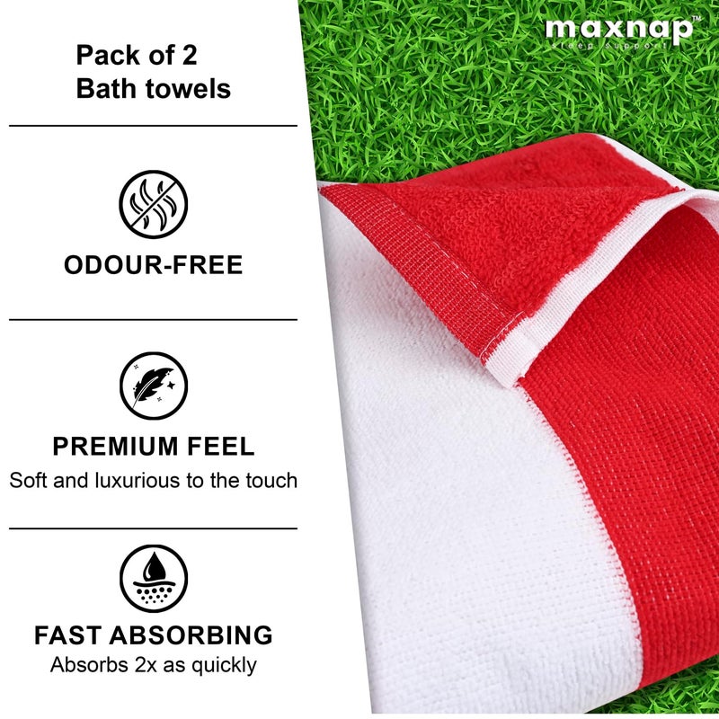 MAXNAP SunStripe - Premium Cabana Striped Towel Set – 100% Cotton, Soft & Quick-Dry, Pool Towels for Adults – Set of 2, 67 x 137 cm, Red Colour - Image 3