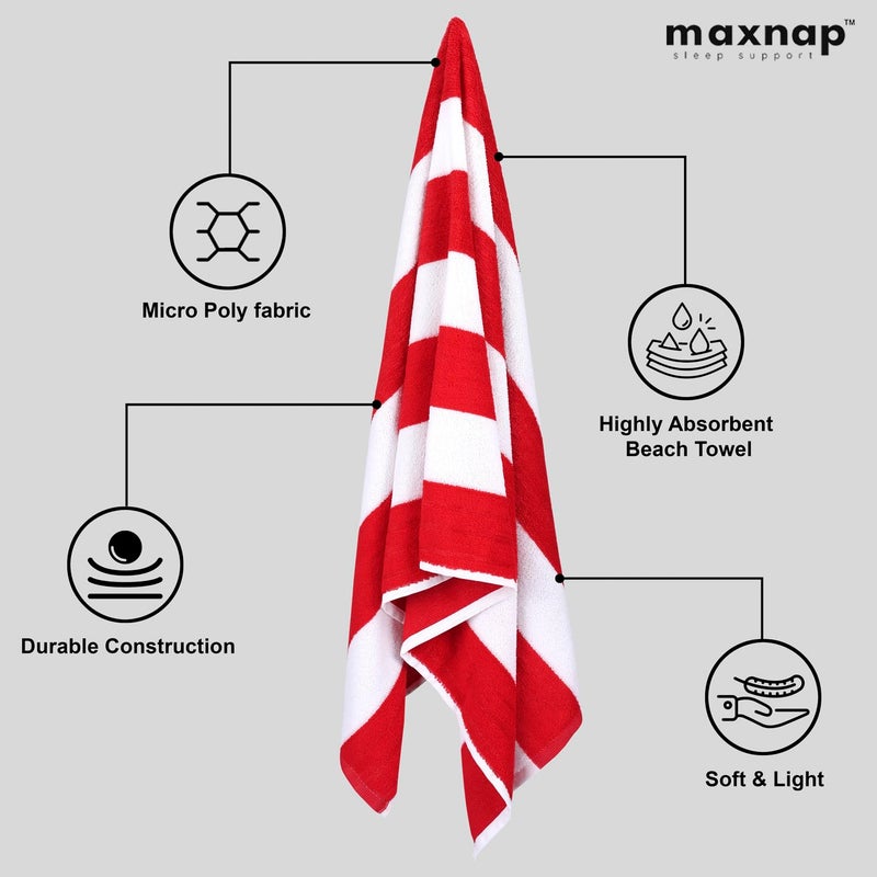 MAXNAP SunStripe - Premium Cabana Striped Towel Set – 100% Cotton, Soft & Quick-Dry, Pool Towels for Adults – Set of 2, 67 x 137 cm, Red Colour - Image 4