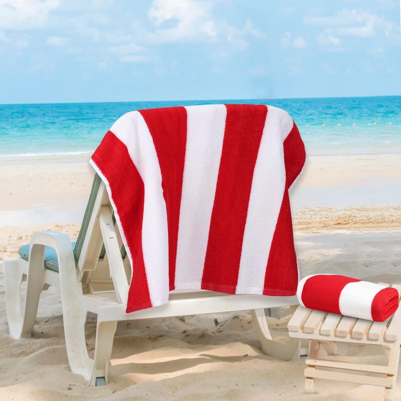 MAXNAP SunStripe - Premium Cabana Striped Towel Set – 100% Cotton, Soft & Quick-Dry, Pool Towels for Adults – Set of 2, 67 x 137 cm, Red Colour - Image 1