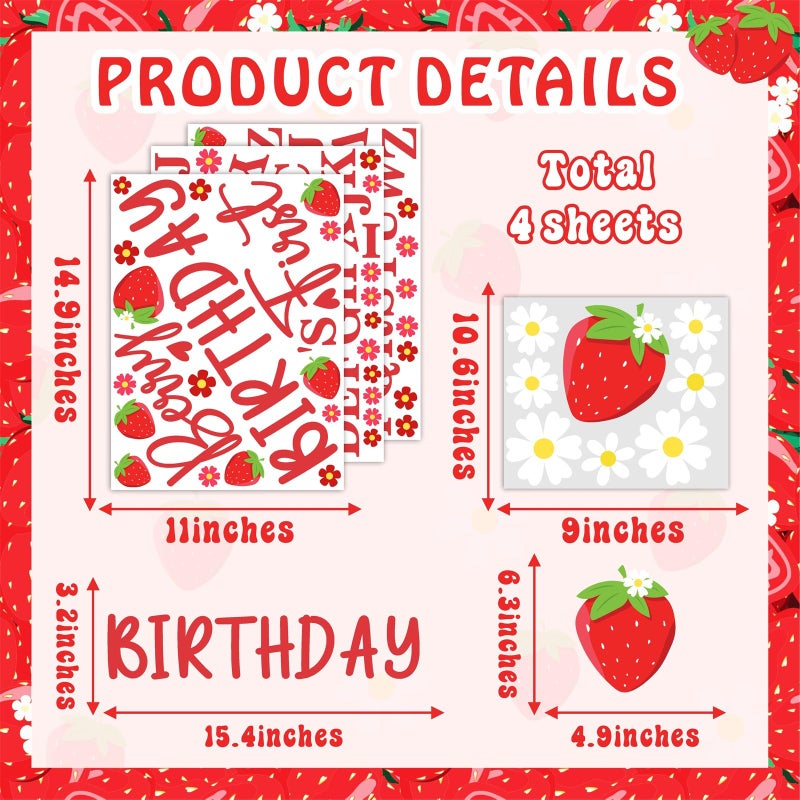 kokolap Name Personalized Berry First Birthday Party Decals for Backdrop Sweet Baby Girl Birthday Sign for Balloon Arch Strawberry 1st Birthday Decoration Supplies DIY Sweet One Photo Background Vinyl Sticker - Image 4