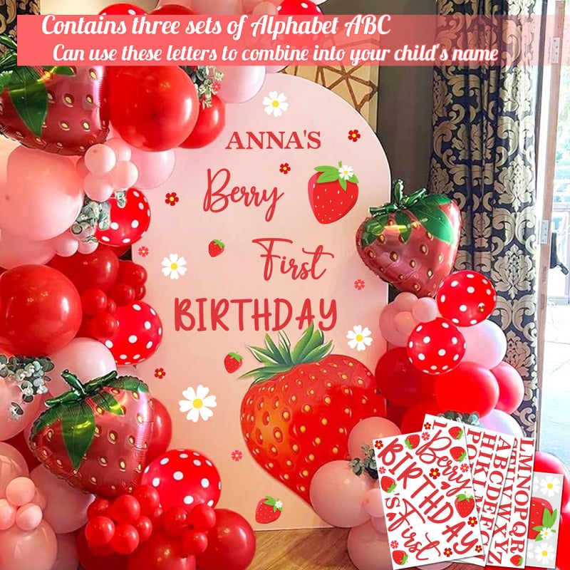 kokolap Name Personalized Berry First Birthday Party Decals for Backdrop Sweet Baby Girl Birthday Sign for Balloon Arch Strawberry 1st Birthday Decoration Supplies DIY Sweet One Photo Background Vinyl Sticker - Image 5