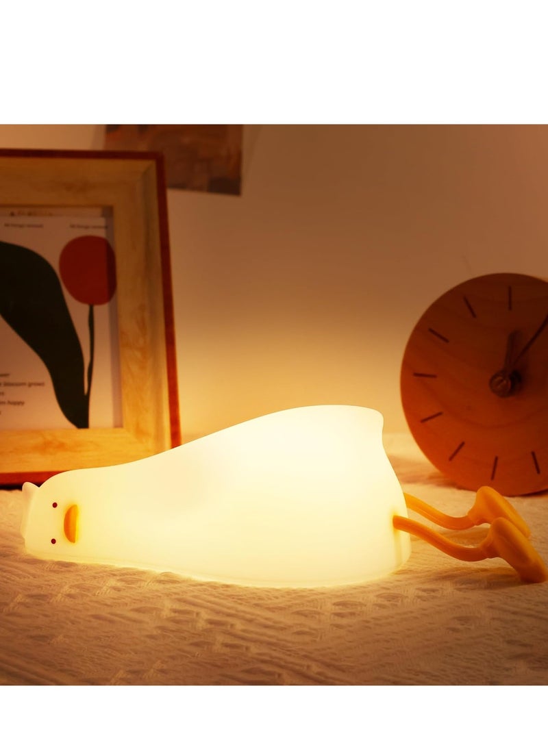 TIGER Lying Flat Duck Night Light, Cute Light-Up Duck Soft Silicone Nursery Night Lamp with Touch Control, Rechargeable, Timer & Dimmer, Perfect for Kids, Newborns, Babies – Ideal Birthday & Festival Gift - Image 1