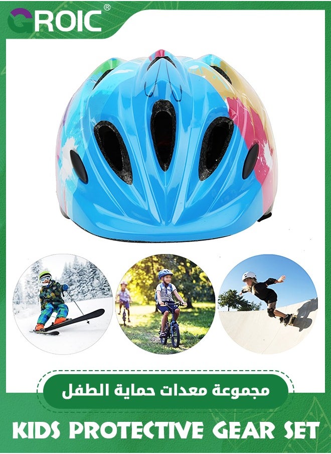 GROIC - Kids Bike Helmet Set Skateboard Knee Pads - Kids Helmet Elbow Pads Wrist Guards Adjustable for 3~10yrs Girl Boy Kids Protective Gear Set for Sport Cycling Bike Roller Skating Scooter - Image 1