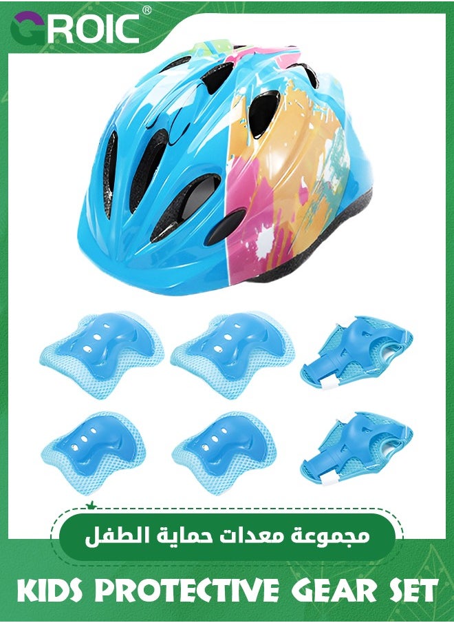 GROIC - Kids Bike Helmet Set Skateboard Knee Pads - Kids Helmet Elbow Pads Wrist Guards Adjustable for 3~10yrs Girl Boy Kids Protective Gear Set for Sport Cycling Bike Roller Skating Scooter - Image 1