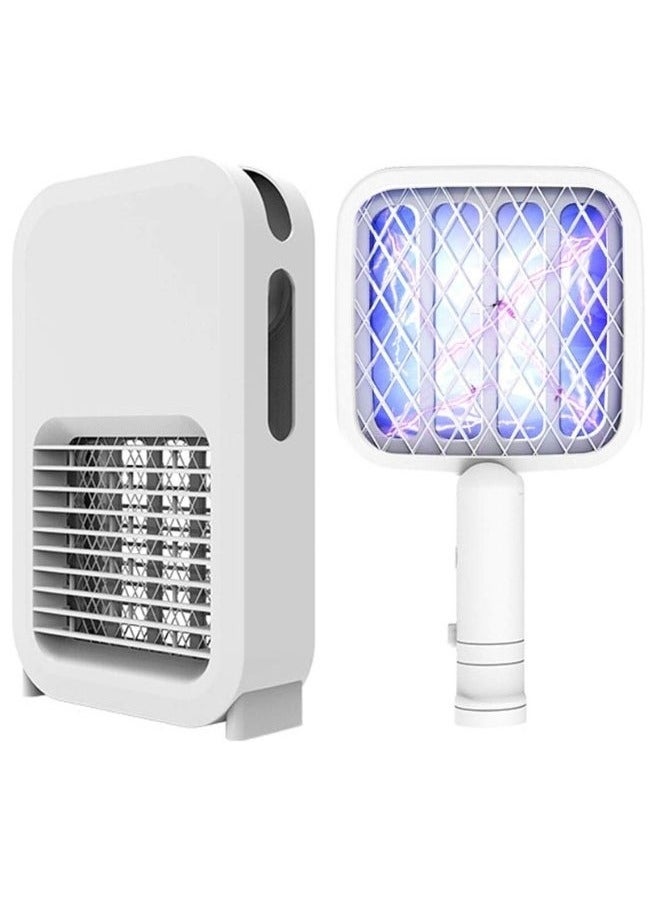 2 in 1 mosquito swatter with UV light. Can be placed on a stand or handheld. Charged via USB cable. - Image 1