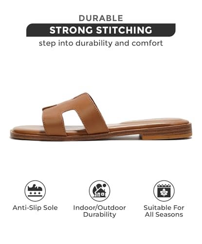 Project Cloud Genuine Leather Summer Sandals for Women 2025 - Fashion Flat Womens Sandals with Memory Foam Insole Slides Sandals Women Footwear - Mules Women's Sandals (Jannel,Cogn, 5.5) - Image 3