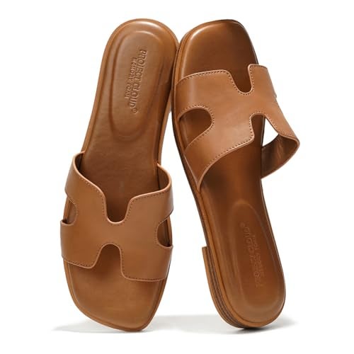 Project Cloud Genuine Leather Summer Sandals for Women 2025 - Fashion Flat Womens Sandals with Memory Foam Insole Slides Sandals Women Footwear - Mules Women's Sandals (Jannel,Cogn, 5.5) - Image 1