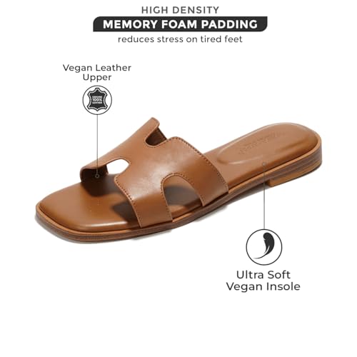 Project Cloud Genuine Leather Summer Sandals for Women 2025 - Fashion Flat Womens Sandals with Memory Foam Insole Slides Sandals Women Footwear - Mules Women's Sandals (Jannel,Cogn, 5.5) - Image 2
