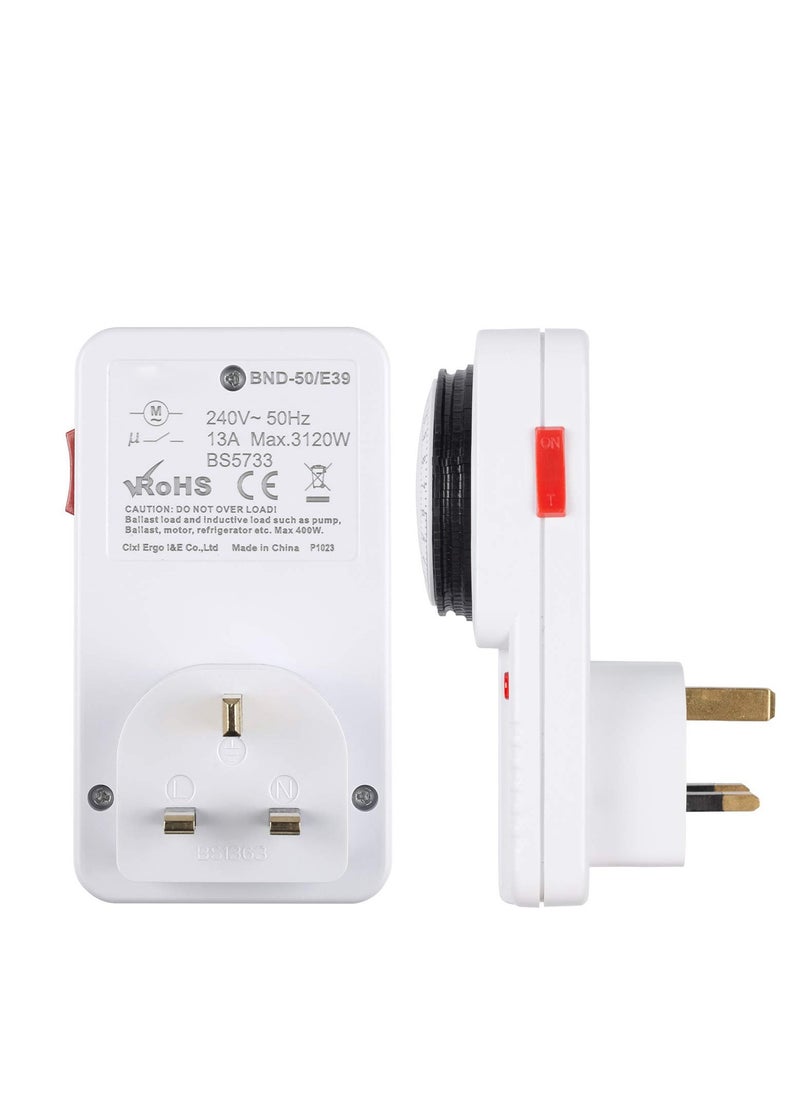 Excefore - Timer Plug Socket, 24 Hour Programmable Mechanical Timer Plug Switch, Energy Saving UK Plug-in Indoor Timer Socket, for Lights, Indoor Lighting and Home Appliances (13A/3120W, 2 Pack) - Image 1