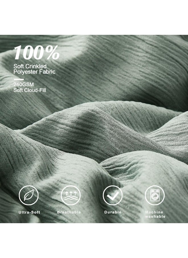 Generic MaiRêve Sage Green Comforter King Size, King Size Comforter Set Crinkle Design, All Season Comfortable King Bedding Set 7 Pieces with Sheets, Comforter, Pillowcases & Shams (King, 102"x90")  - Image 4