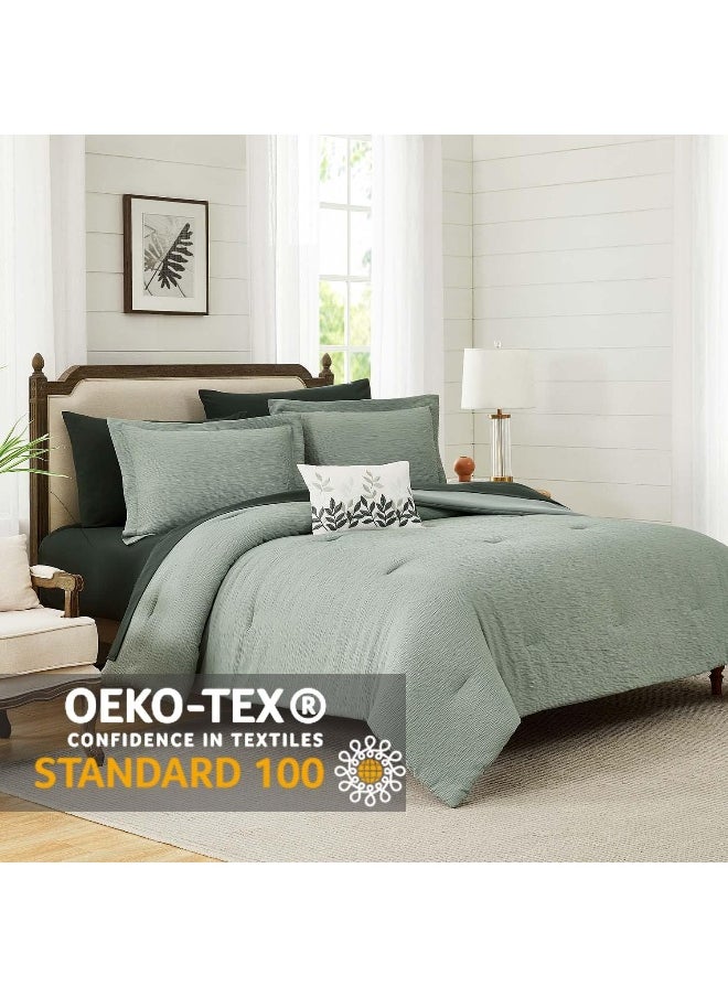 Generic - MaiRêve Sage Green Comforter King Size, King Size Comforter Set Crinkle Design, All Season Comfortable King Bedding Set 7 Pieces with Sheets, Comforter, Pillowcases & Shams (King, 102"x90") - Image 1