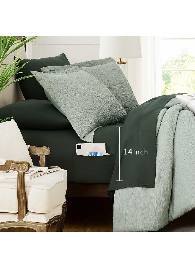 Generic - MaiRêve Sage Green Comforter King Size, King Size Comforter Set Crinkle Design, All Season Comfortable King Bedding Set 7 Pieces with Sheets, Comforter, Pillowcases & Shams (King, 102"x90") - Image 1