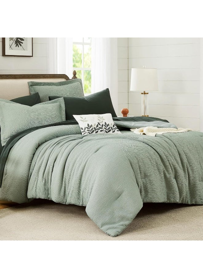 Generic MaiRêve Sage Green Comforter King Size, King Size Comforter Set Crinkle Design, All Season Comfortable King Bedding Set 7 Pieces with Sheets, Comforter, Pillowcases & Shams (King, 102"x90")  - Image 2