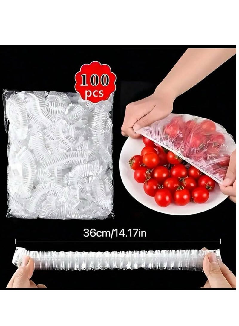 100 Piece Disposable Food Cap Durable Plastic Wrap Clear/White 36cm  - Image 1